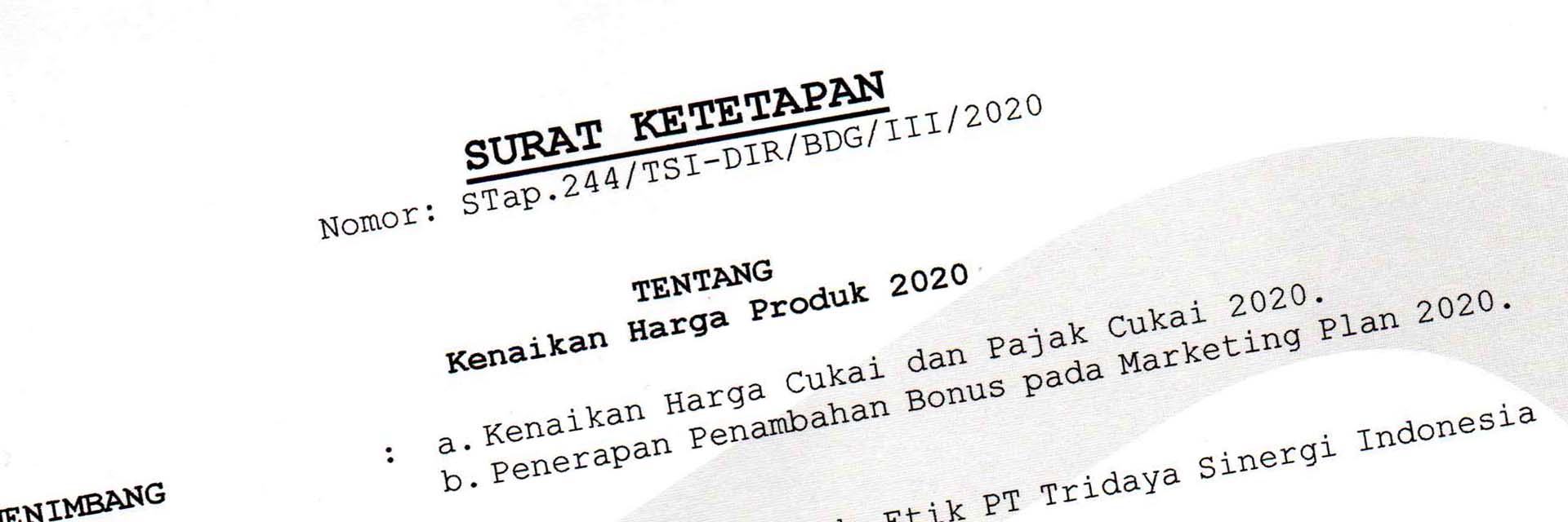 Surat Ketetapan Direksi Tentang Kenaikan Harga 2020